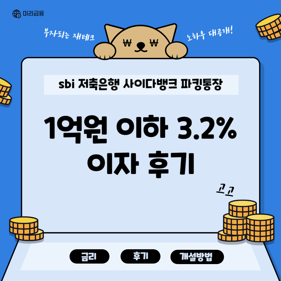 sbi 저축은행 사이다뱅크 파킹통장 1억원 이하 3.2% 이자 후기